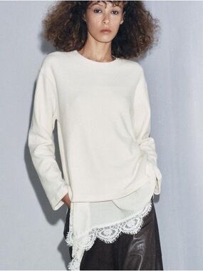 Zara Cream Knit Crewneck Sweater